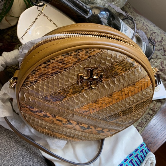 Authentic TORY BURCH SNAKE SKIN Leather top zip Crosby - Picture 9 of 15